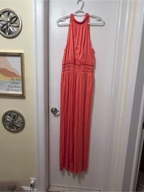 Anthropologie Coral Halter Maxi Jumpsuit